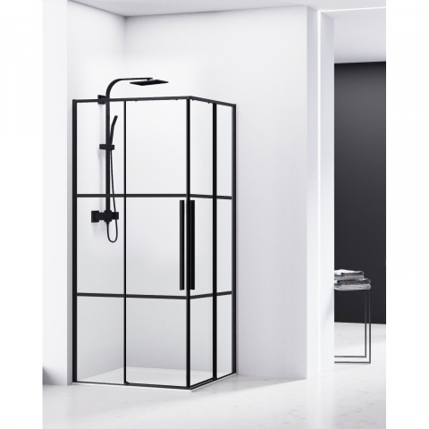 Cabina de dus patrata 90 x 90 x 200, finisaj negru mat, 2 usi culisante, sticla 6 mm INFINITY Belform [1]