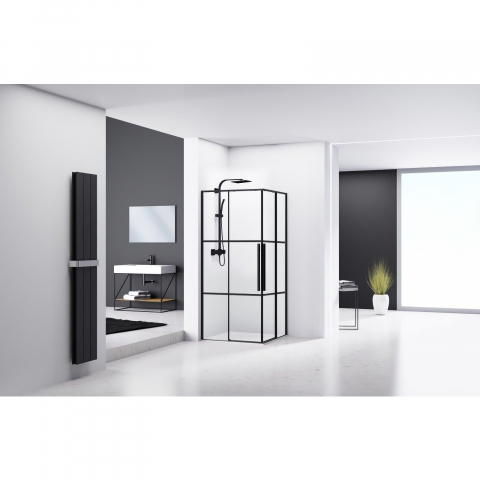Cabina de dus patrata 90 x 90 x 200, finisaj negru mat, 2 usi culisante, sticla 6 mm INFINITY Belform [2]