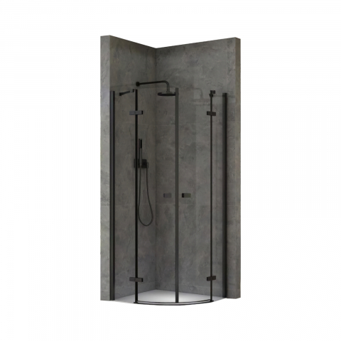 Cabine de dus - Cabina de dus semitorunda 80 x 80 x 200, finisaj negru mat, 2 usi batante, sticla clara 6 mm INFINITY  Belform
