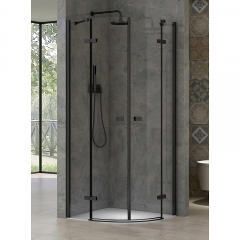 Cabina de dus semitorunda 90 x 90 x 200, finisaj negru mat, 2 usi batante, sticla clara 6 mm INFINITY Belform [1]