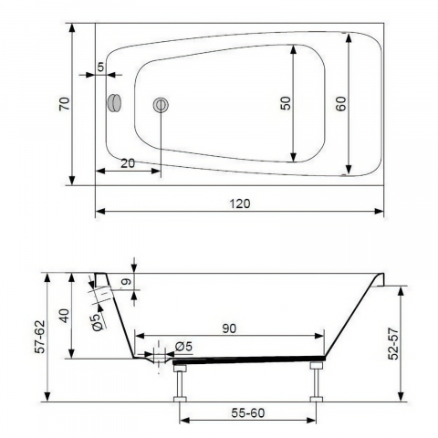 Cada de baie dreptunghiulara MINI 120 x 70 cm Belform [2]