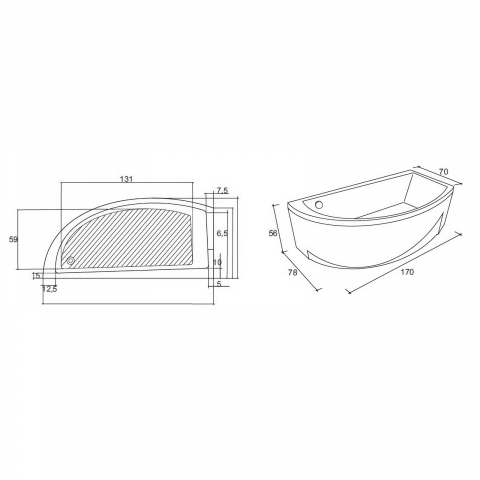 Cada de baie Neo, stanga, alb 170 x 78 x 43 cm Fibrex [1]