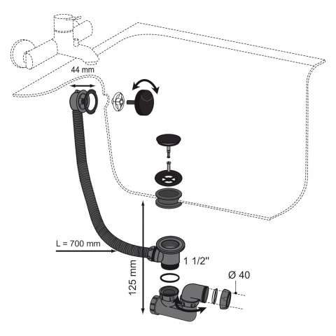 Coloana de cada neagra buton si dop ABS, cablu 700 mm WIRQUIN [3]