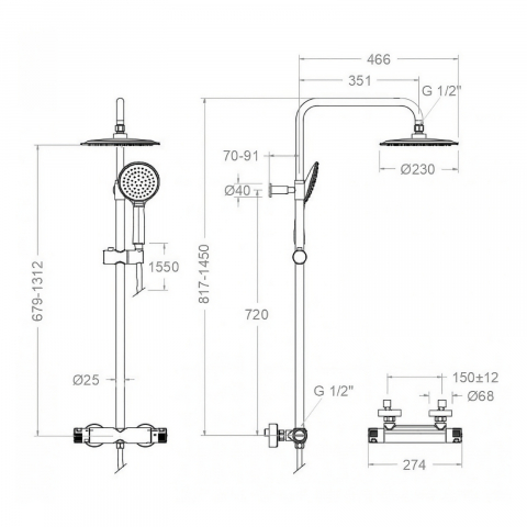Coloana de dus termostatica cu palarie 23 cm crom Ramon Soler [1]