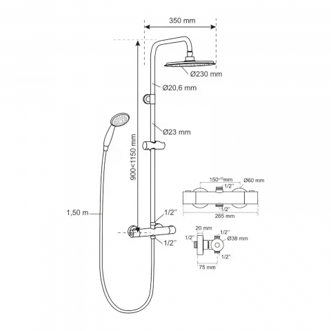 Coloana dus cu termostat, para dus cu 5 functii Comfort Wirquin [2]