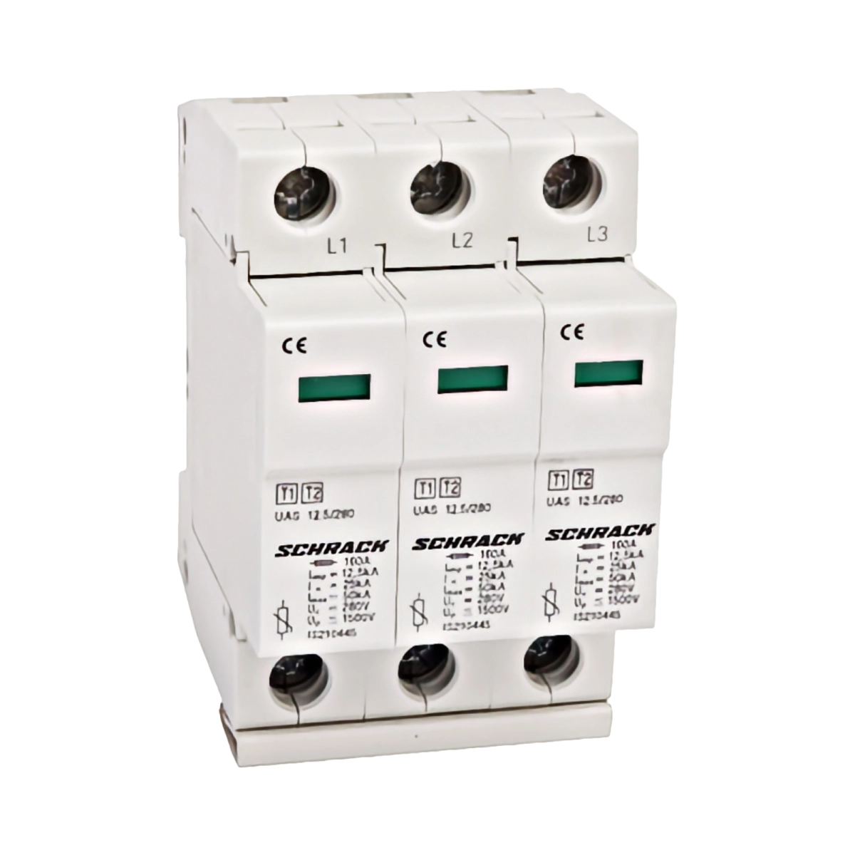 Tablouri electrice, disjunctoare si sigurante - DESCARCATOR COMPLET T1+T2/BC 3P, TNC,12,5KA/280V - SERIA UAS