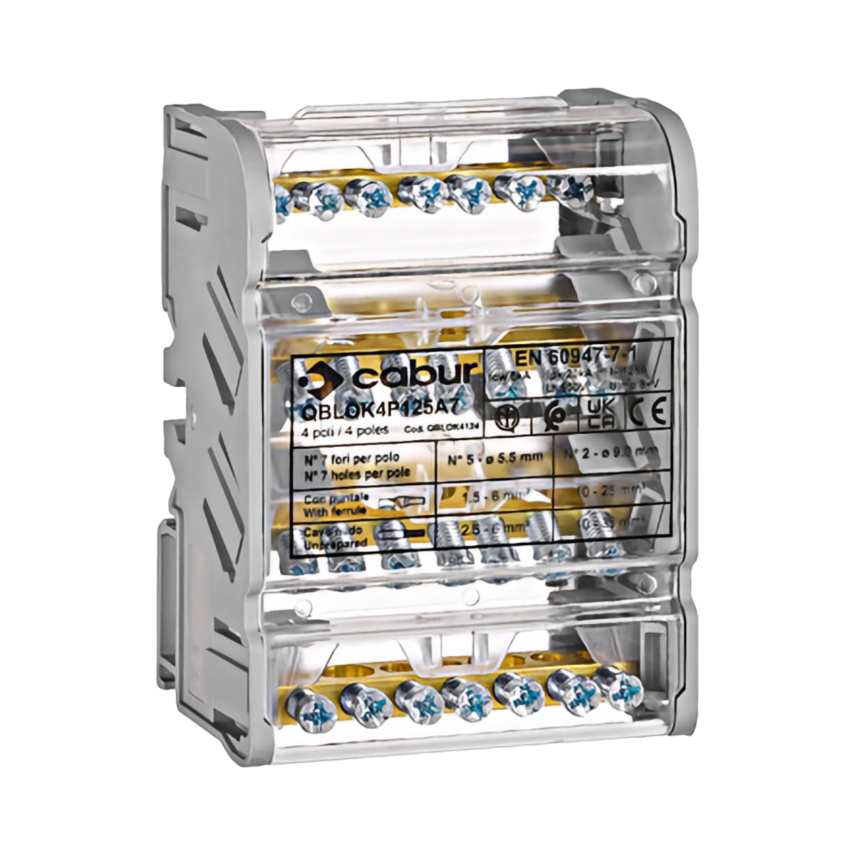 Tablouri electrice, disjunctoare si sigurante - DISTRIBUITOR 4 POLI 125 A, PER POL: 2X25 MM2 / 5X6MM2