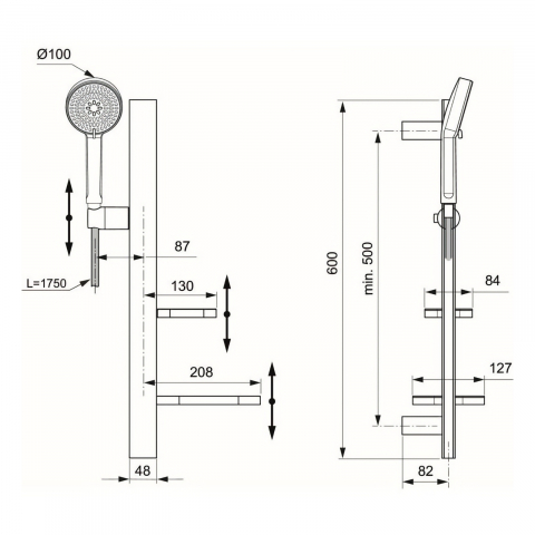 Kit de dus 600mm Idealrain Alu+ Negru Ideal Standard [1]