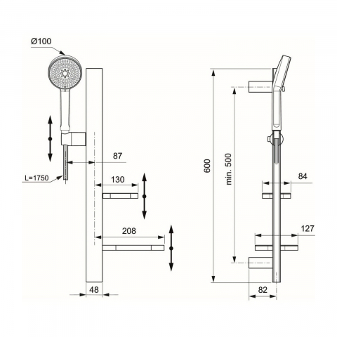 Kit de dus 600mm Idealrain Alu+ Rose Ideal Standard [1]