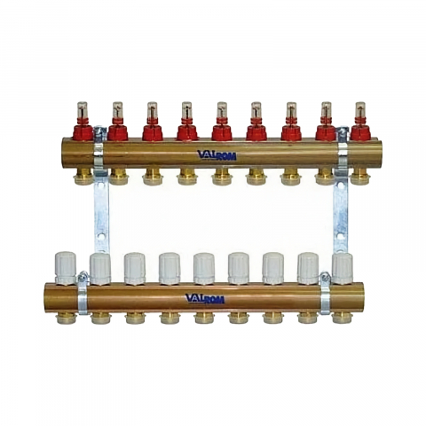 Distribuitoare incalzire pardoseala - KIT distribuitor / colector EUROCON cu debitmetre 10 circuite 1" PexKIT Valrom