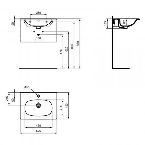 Lavoar 600 mm TESI pentru montaj pe mobilier alb Ideal Standard [4]