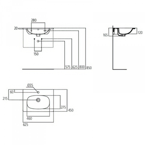 Lavoar 600 mm TESI pentru montaj pe mobilier alb mat Ideal Standard [4]