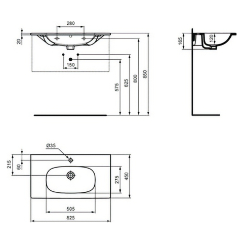 Lavoar 80 cm TESI pentru montaj pe mobilier alb Ideal Standard [5]