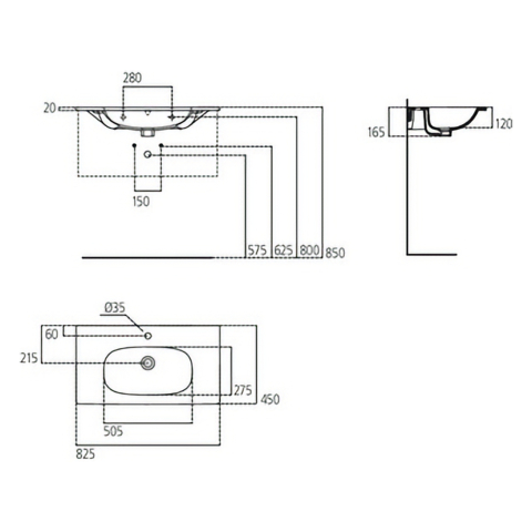 Lavoar 80 cm TESI pentru montaj pe mobilier alb mat Ideal Standard [4]