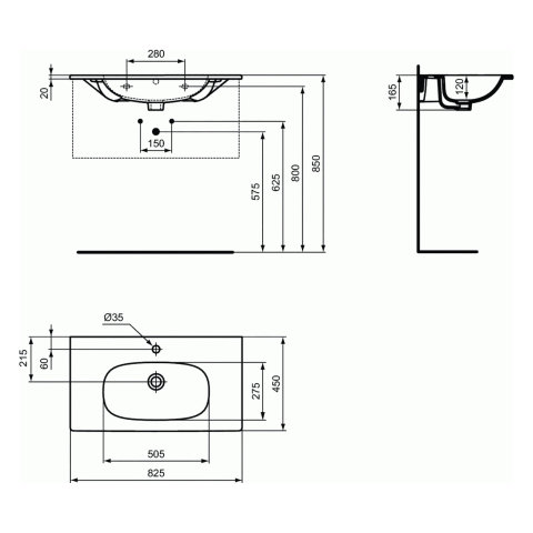 Lavoar 80 cm TESI pentru montaj pe mobilier negru mat Ideal Standard [5]