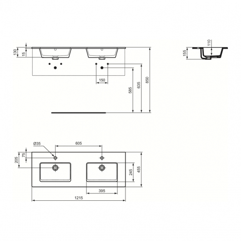 Lavoar dublu TEMPO 1200 mm incastrat Ideal Standard [2]