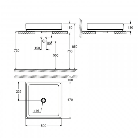Lavoar Grohe Cube Ceramic, pe blat, 500 x 470, PureGuard, alb [1]