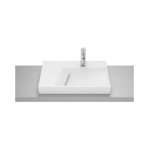 Lavoare si piedestale - Lavoar pe blat din portelan cu orificiu pentru baterie Geometric Horizon 60 cm alb mat Roca
