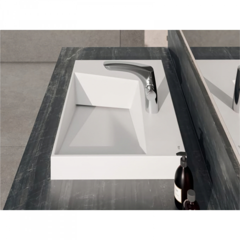Lavoar pe blat din portelan cu orificiu pentru baterie Geometric Horizon 60 cm alb Roca [1]