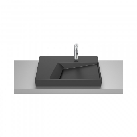 Lavoare si piedestale - Lavoar pe blat din portelan cu orificiu pentru baterie Geometric Horizon 60 cm negru mat Roca