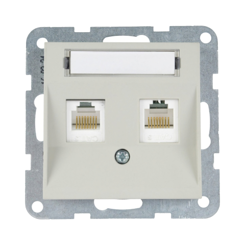 Prize date, telefon - Mecanism priza 2xCAT5e cu eticheta Karre Plus 55 Soft Touch Sandstone