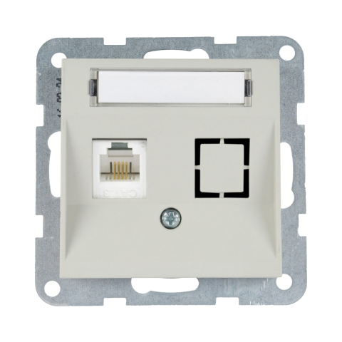 Prize date, telefon - Mecanism priza CAT6 cu eticheta Karre Plus 55 Soft Touch Sandstone