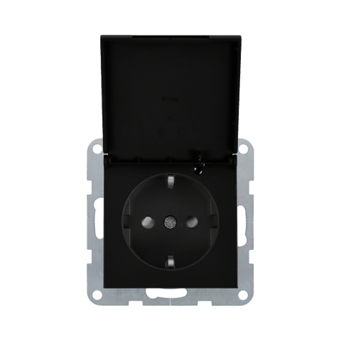 Prize - Mecanism priza Schuko cu capac, protectie pentru copii si sistem Quick Connect Karre Plus 55 Negru