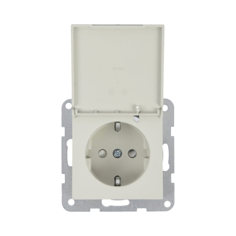 Prize - Mecanism priza Schuko cu capac, protectie pentru copii si sistem Quick Connect Karre Plus 55 Soft Touch Sandstone