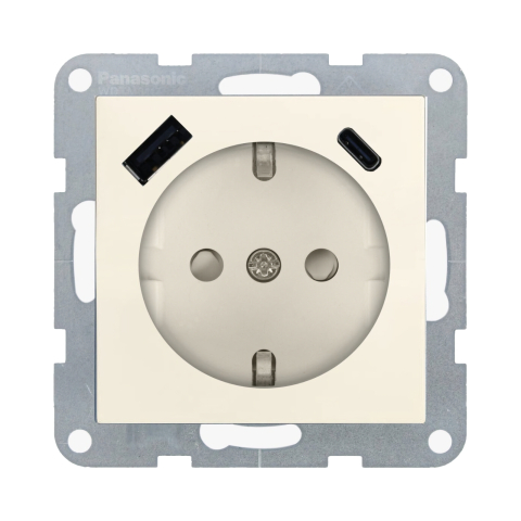 Prize electrice - Mecanism priza Schuko cu protectie pentru copii si porturi USB Tip A si C cu tehnologie Quick Charge Karre Plus 55 Bej