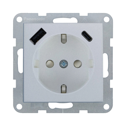 Prize electrice - Mecanism priza Schuko cu protectie pentru copii si porturi USB Tip A si C cu tehnologie Quick Charge Karre Plus 55 Silver