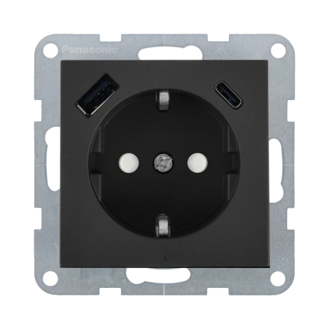 Prize electrice - Mecanism priza Schuko cu protectie pentru copii si porturi USB Tip A si C cu tehnologie Quick Charge Karre Plus 55 Fumuriu