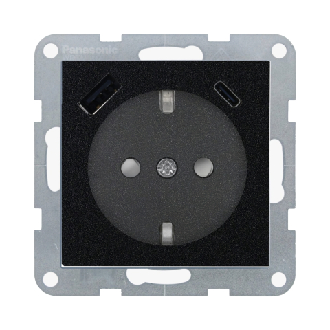 Prize electrice - Mecanism priza Schuko cu protectie pentru copii si porturi USB Tip A si C cu tehnologie Quick Charge Karre Plus 55 Negru