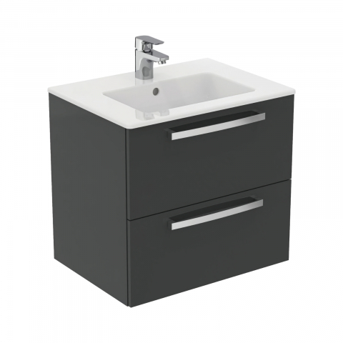 Mobilier de baie - Mobilier Tempo 60 cm suspendat 2 sertare gri lucios Ideal Standard