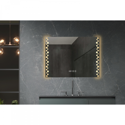 Oglina de baie Atlantis, iluminare led 3 culori, 60 x 80 cm, functie dezaburire, intrerupator touch si ceas Belform [2]