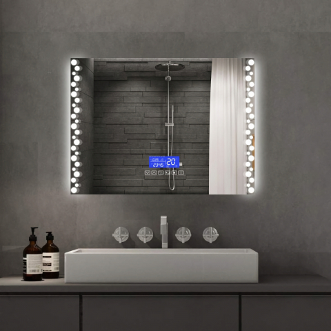 Oglina de baie Atlantis, iluminare led 3 culori, 60 x 80 cm, functie dezaburire, intrerupator touch si ceas Belform [1]