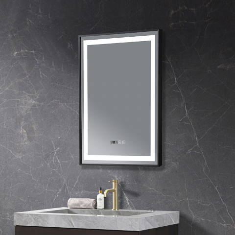 Oglinda de baie Infinty, iluminare led 3 culori, 60 x 80 cm, rama aluminiu neagra, functie dezaburire si ceas Belform [3]