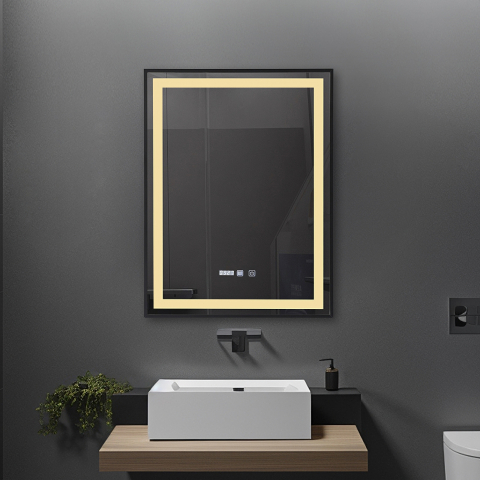 Oglinda de baie Infinty, iluminare led 3 culori, 60 x 80 cm, rama aluminiu neagra, functie dezaburire si ceas Belform [1]