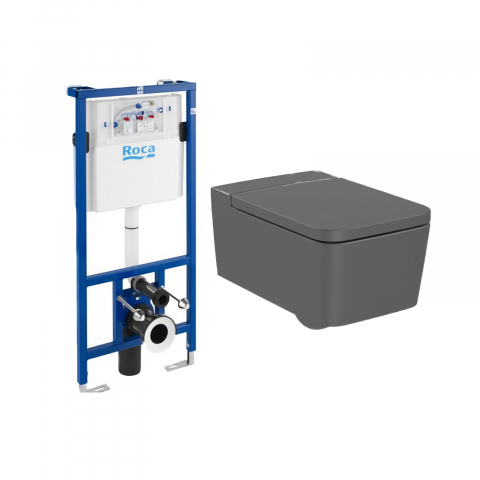 Vase WC, bideuri si urinare - Pachet 5 bucati WC suspendat Rimless onyx Inspira Square Roca