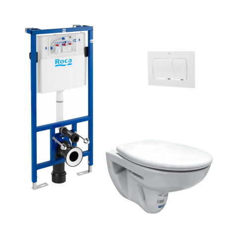 Vase WC, bideuri si urinare - Pachet vas WC suspendat, rezervor incastrat si clapeta Adele Roca