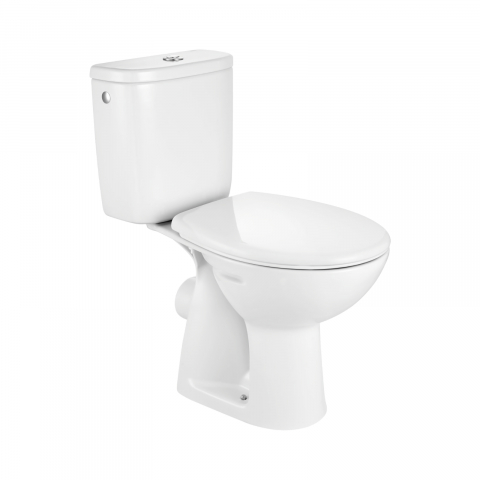 Set compact WC - Pachet WC pe pardoseala cu evacuare orizontala, rezervor cu mecanism cu dubla actionare 6/3L si admisie laterala, capac din Termoplast Adele Roca
