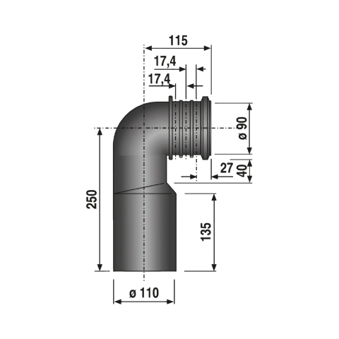 Racord WC rigid, cot la 90 grade, DN 90 / DN100 Sanit Roca [1]