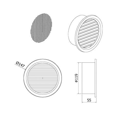 Rama aerisire rotunda cu plasa din plastic D.120 mm [1]