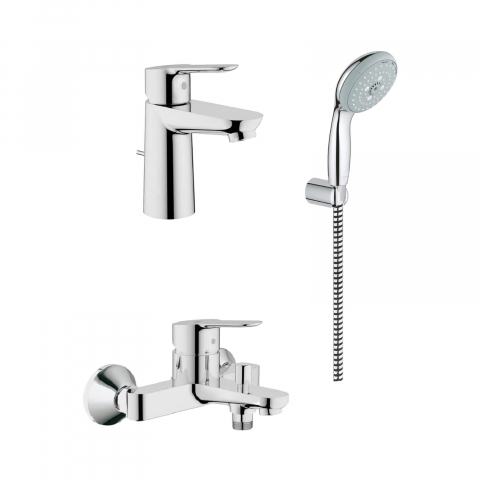 Baterii lavoar - Set baterii Bau Edge, cada, lavoar, si set de dus cu porter Tempesta 100 GROHE