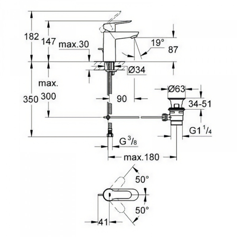 Set baterii Bau Edge cada MONO cu bara 600 MM, lavoar, cada si set dus Tempesta 100 GROHE [2]