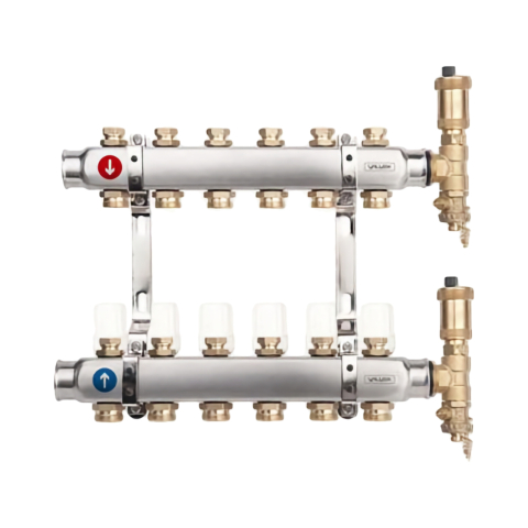 Distribuitoare incalzire pardoseala - Set distribuitoare inox 5 cai 1" Base Inox Valvex
