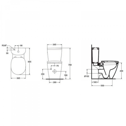Set vas WC CONNECT evacuare laterala, rezervor ARC alimentare laterala si capac fix Ideal Standard [1]