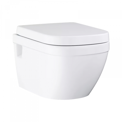 Vase WC - Set vas wc suspendat Grohe Euro Ceramic Rimless 54 x 37 cm si capac cu inchidere lenta, alb
