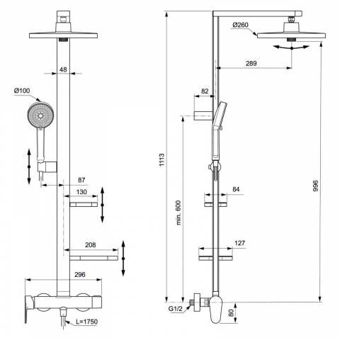 Sistem de dus cu baterie dus Ceraflow Alu+ Argintiu Ideal Standard [6]