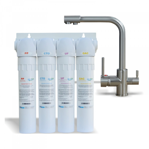 Sisteme de filtrare in etape - Sistem ultrafiltrare PUR4 UF aquaPUR 11" baterie inox 3 Cai Valrom