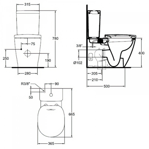 Vas WC CONNECT BTW cu funtie de bideu 66.5 x 36.5 cm Ideal Standard [7]